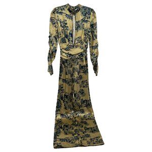 Ellejay Gold and Blue Keyhole Neck Jaguar Print Jumpsuit | Size 0